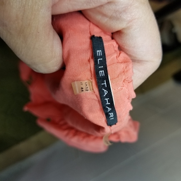 Elie Tahari Christie peach coral linen blend ruffle midi dress - Picture 10 of 11